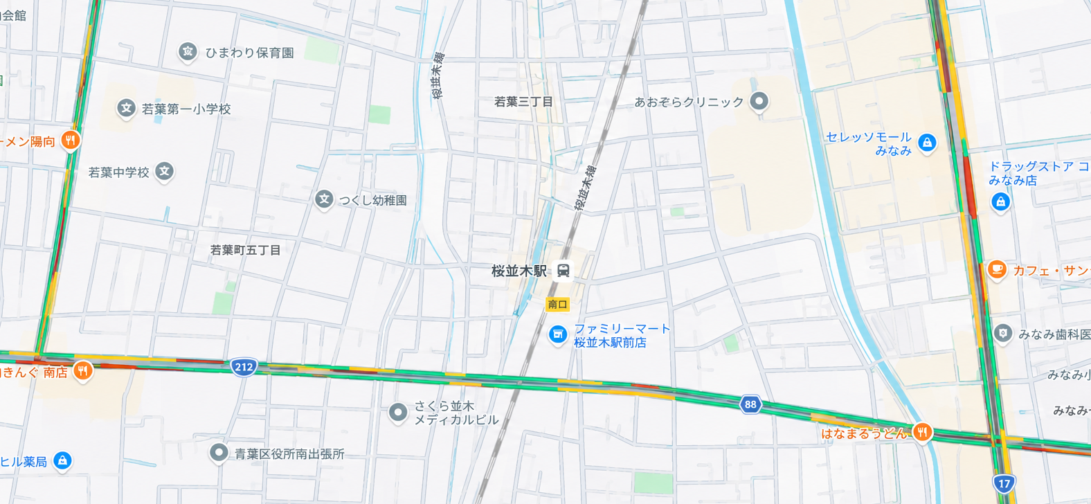 候補地周辺地図のサンプル。候補地ピンと周辺確認点を示した地図。